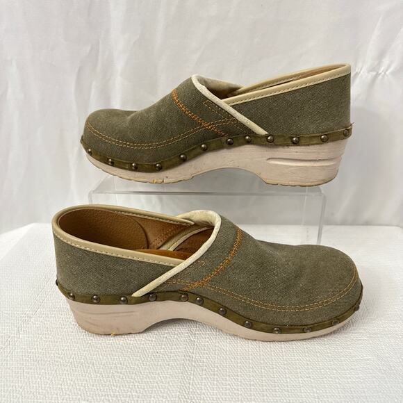 Dansko Clogs Womens Size 10 Olive Canvas Studded Slip On Boho EU 40 - Picture 9 of 10